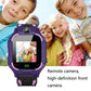 Purple children smart watch with black touchscreen and front camera lens