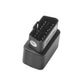 Compact black OBD GPS tracker with open connector port and printed side markings