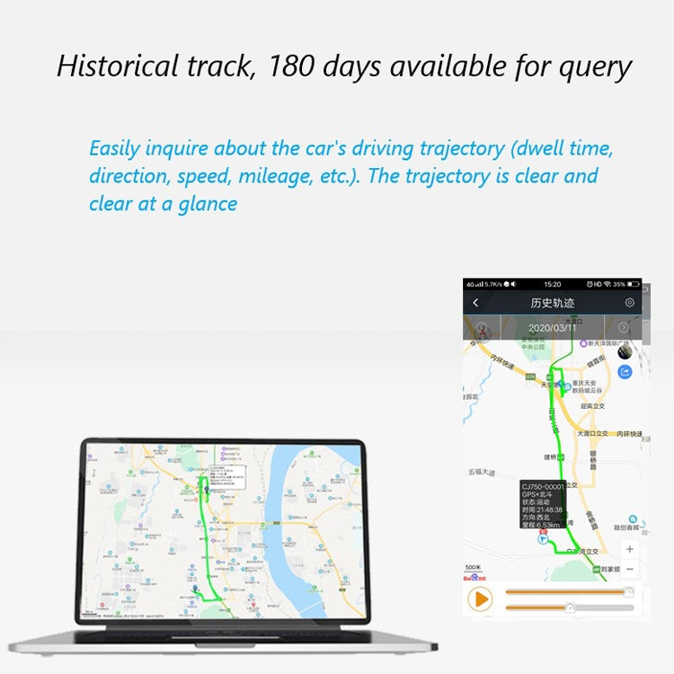 Car GPS tracker shown with map tracking display on phone and laptop screens