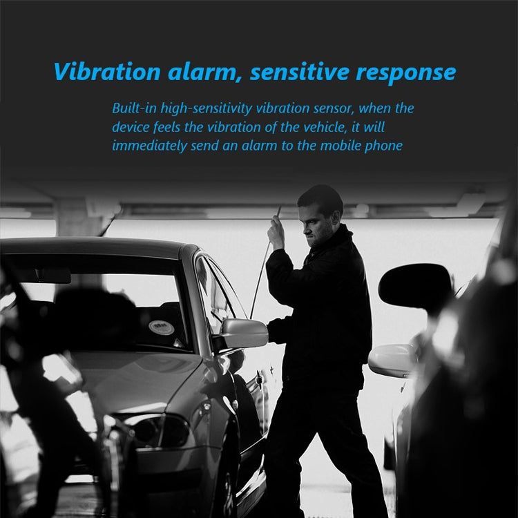 Car OBD GPS tracker vibration alarm concept near a parked vehicle