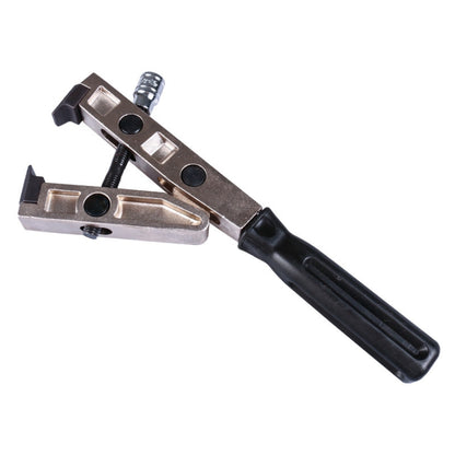 Cage clamp pliers tool with black plastic handle and steel clamp jaw