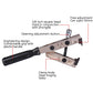 Cage clamp pliers with square drive head, adjustment button, and steel clamp body
