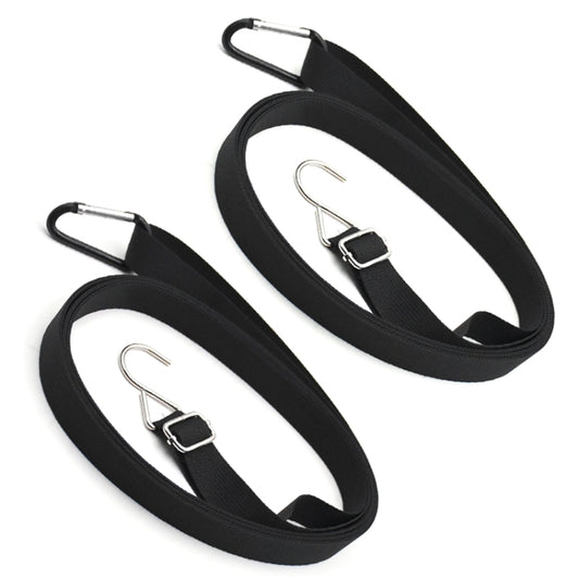 Set of 2 black car cover fixing straps with metal hooks and clips