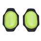 Fluorescent green knee abrasion protective pad with black outer cover and oval impact insert