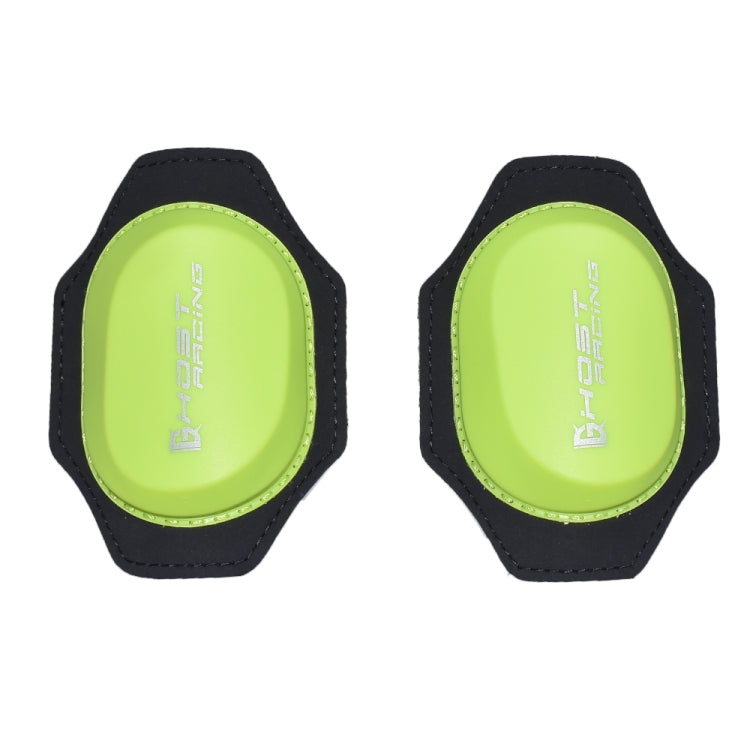 Fluorescent green knee abrasion protective pad with black outer cover and oval impact insert