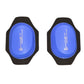 Blue knee abrasion protective pad with black outer cover and oval impact insert