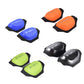 Assorted colored knee protective pads with black fabric sleeves, multiple pairs shown