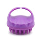 Purple silicone scalp hair washing brush with round handle and pointed bristles