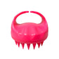 Hot pink silicone scalp hair washing brush with round handle and pointed bristles