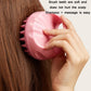 Silicone hair washing brush, pink round massager with soft bristles on hair