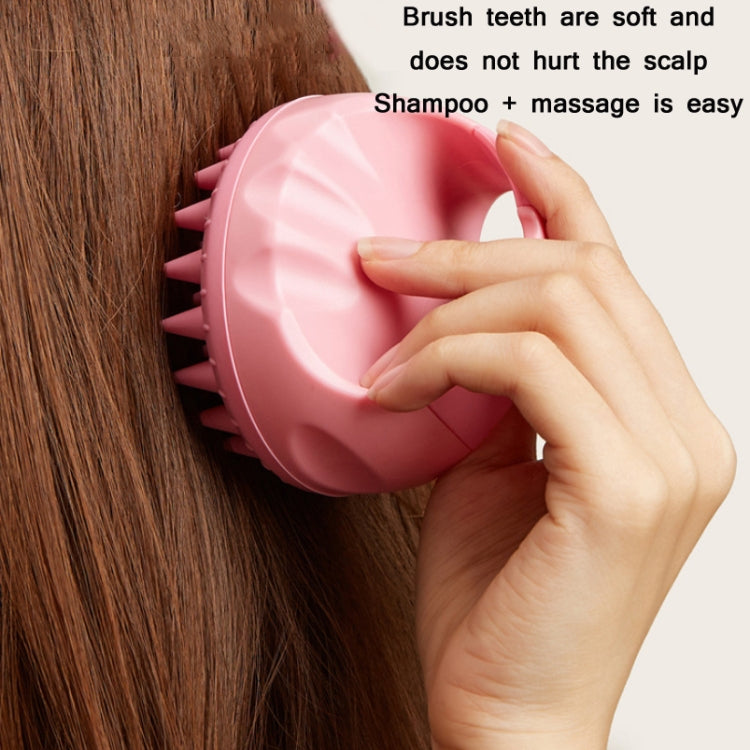 Silicone hair washing brush, pink round massager with soft bristles on hair