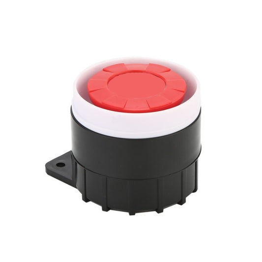 High-decibel active buzzer alarm siren with red top button, white ring, and black housing