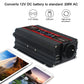 Car power inverter with built-in AC outlets and USB port, black/red housing, 1500W