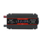 Car power inverter with LCD display, black/red housing, 2000W rating, dual red DC ports