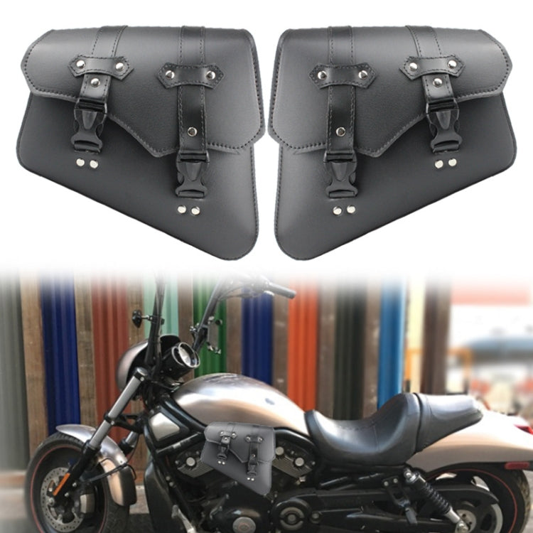 Black motorcycle leather side box bag with buckle straps and metal studs