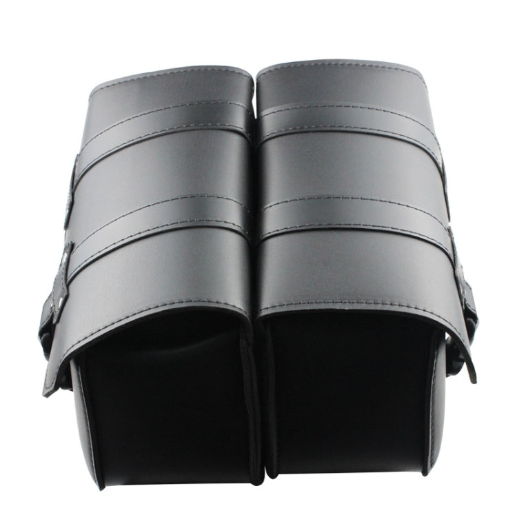 Pair of black leather motorcycle side box bags with open curved openings