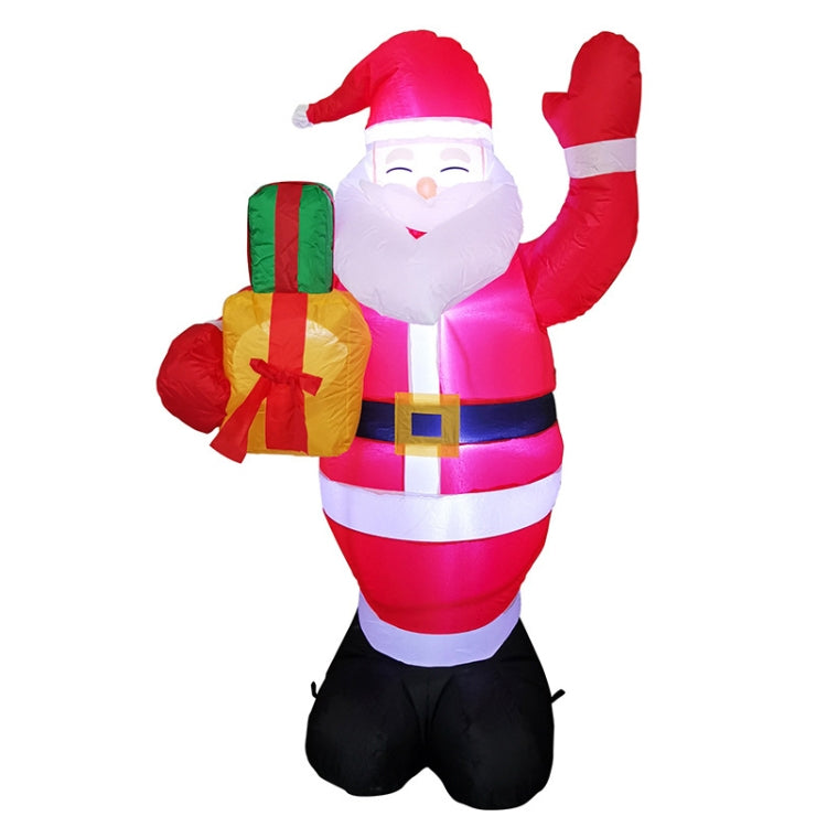 Inflatable Santa Claus with LED lights, red suit, holding wrapped gift boxes