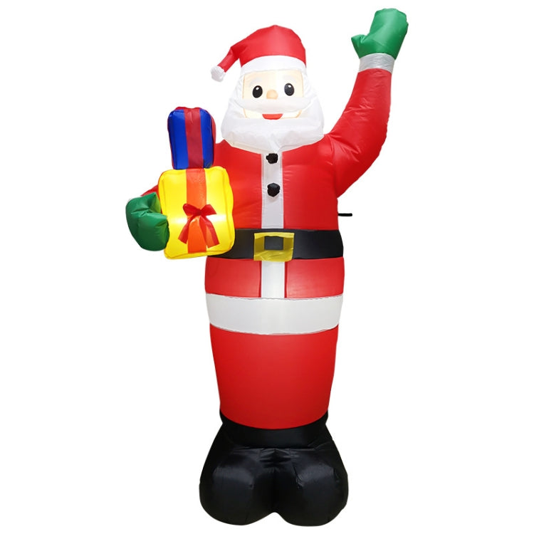 Inflatable Santa Claus with LED lights, red suit, holding wrapped gift boxes