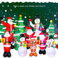 Inflatable Christmas characters with tree, snowmen, and nutcracker figures