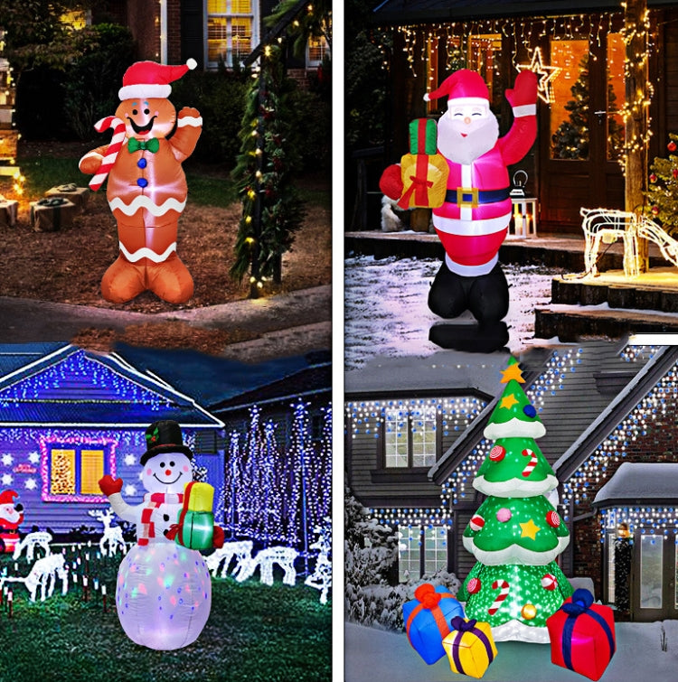 Inflatable Christmas Santa, snowman, and tree yard decorations with LED lights