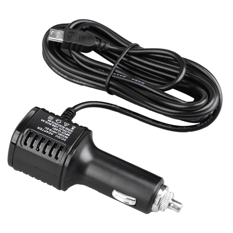 Car dual USB power charger cord with mini plug, black cable and adapter