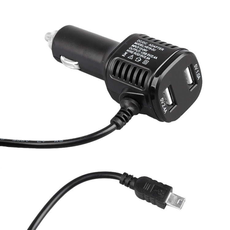 Car dual USB charger adapter with USB ports and attached black power cable
