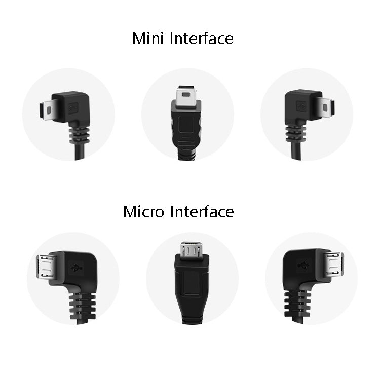 Mini interface micro interface cable connector options shown for car charger