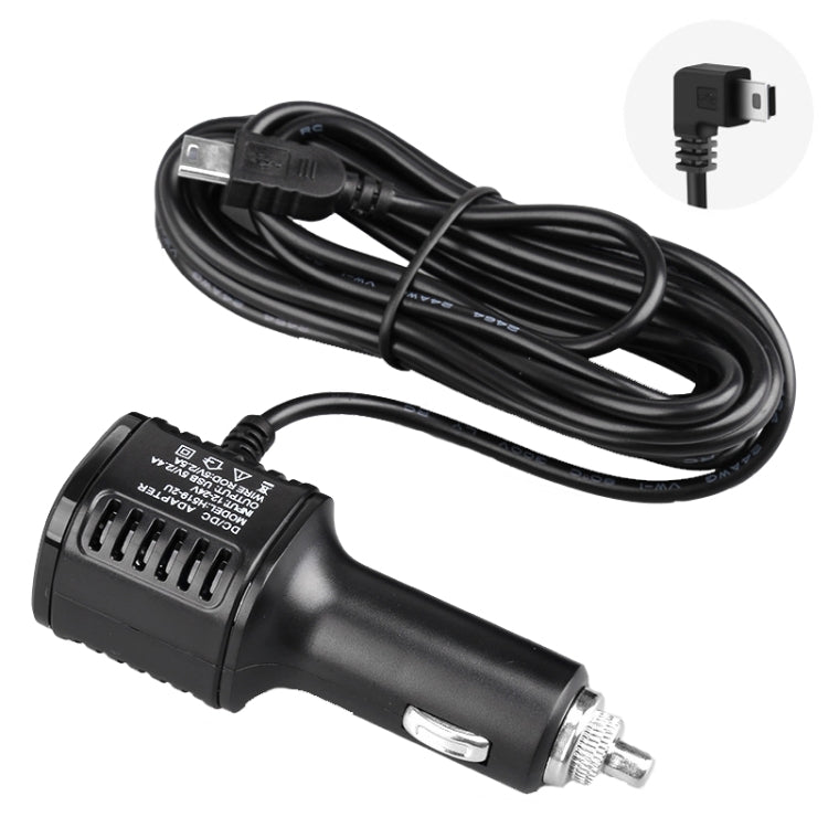 Car dual USB power charger cord with mini plug, black cable and connector