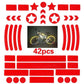 Reflective bicycle sticker set in red, with stars, circles, chevrons, and stripe grids