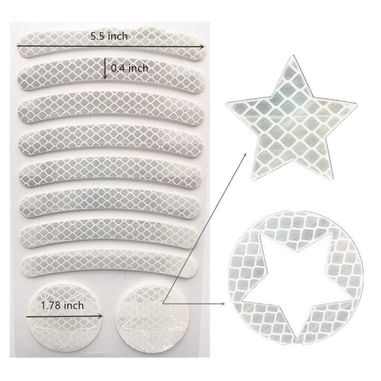 Reflective bicycle sticker sheet in silver-gray, with star and circular honeycomb panels