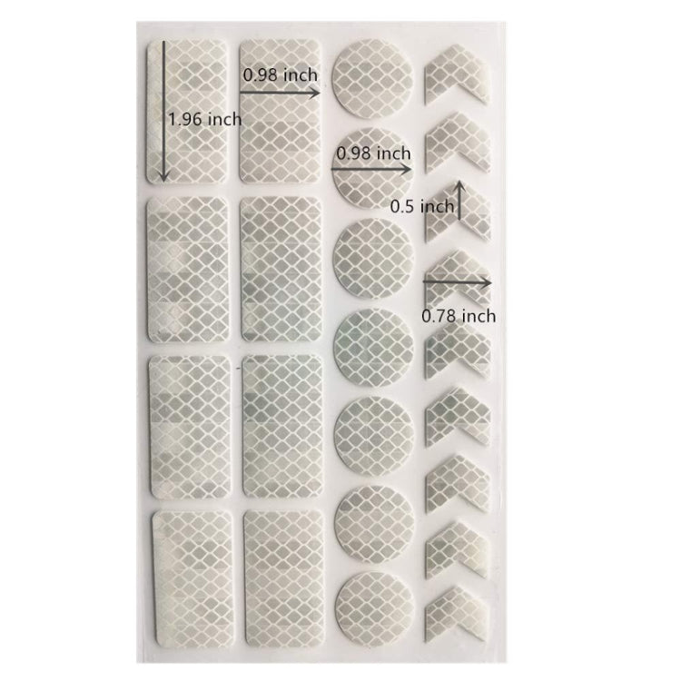 Reflective bicycle sticker sheet in silver-gray, with honeycomb rectangles, circles, and star
