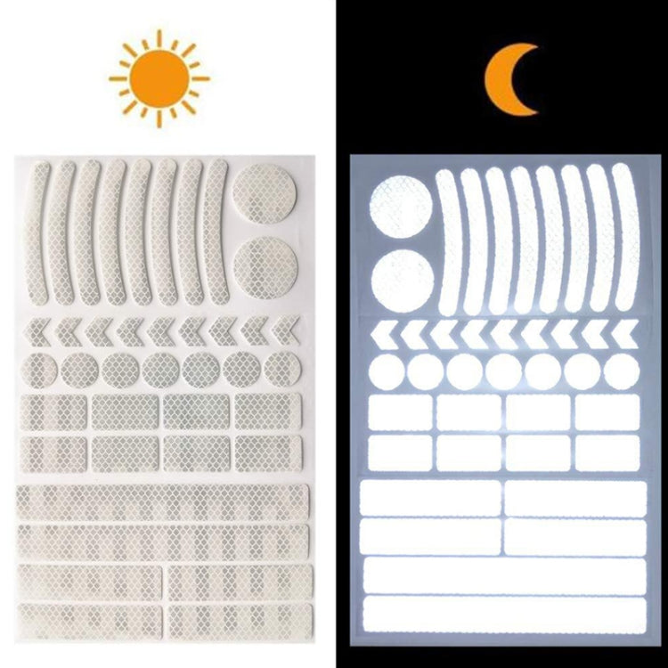 Reflective bicycle sticker sheet in light gray, with curved stripes and circular accents