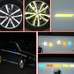 Reflective vehicle accent stickers in yellow and blue, with star shapes and line strips