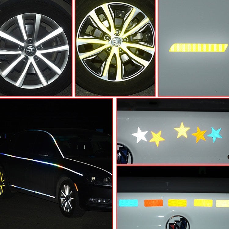 Reflective vehicle accent stickers in yellow and blue, with star shapes and line strips