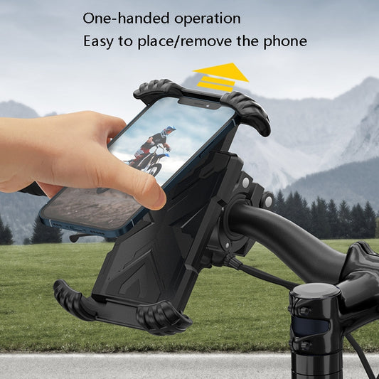 Black phone bracket with spring arms for easy one-handed installation