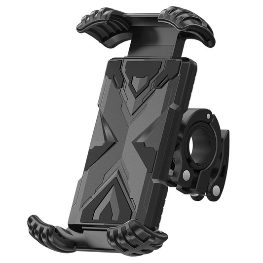 Black bicycle and motorcycle phone holder with adjustable clamp cradle