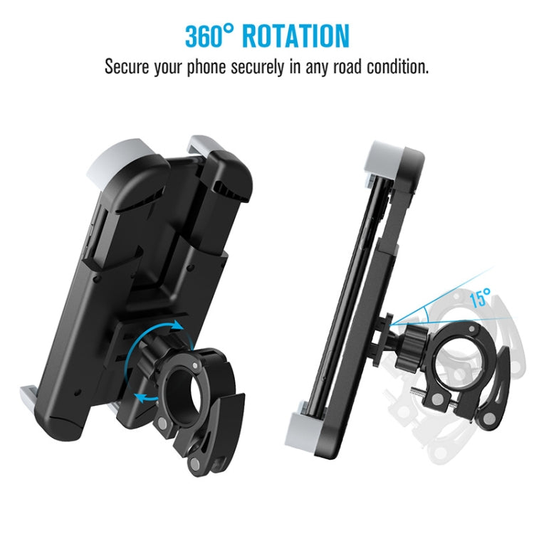360° rotating phone bike holder bracket with lock mechanism and circular handlebar clamp