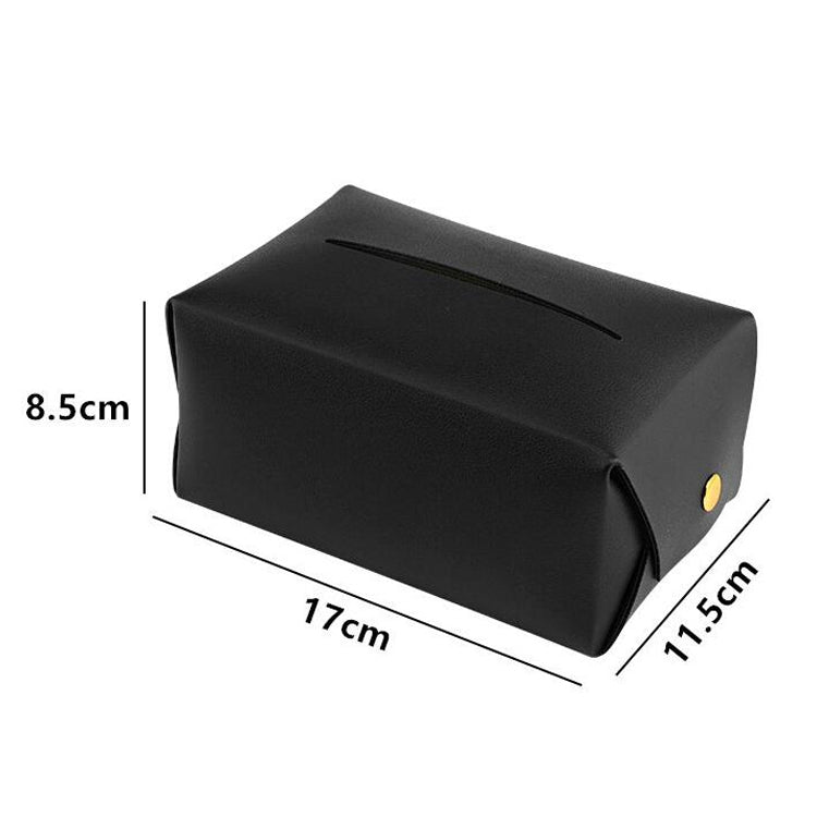 Black car leather tissue box holder dimensions, with front slot and gold button detail