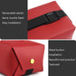 Red car leather tissue box holder with elastic strap and metal button detail