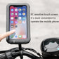 Waterproof phone case on bicycle mount with touchscreen area and visible hand interaction