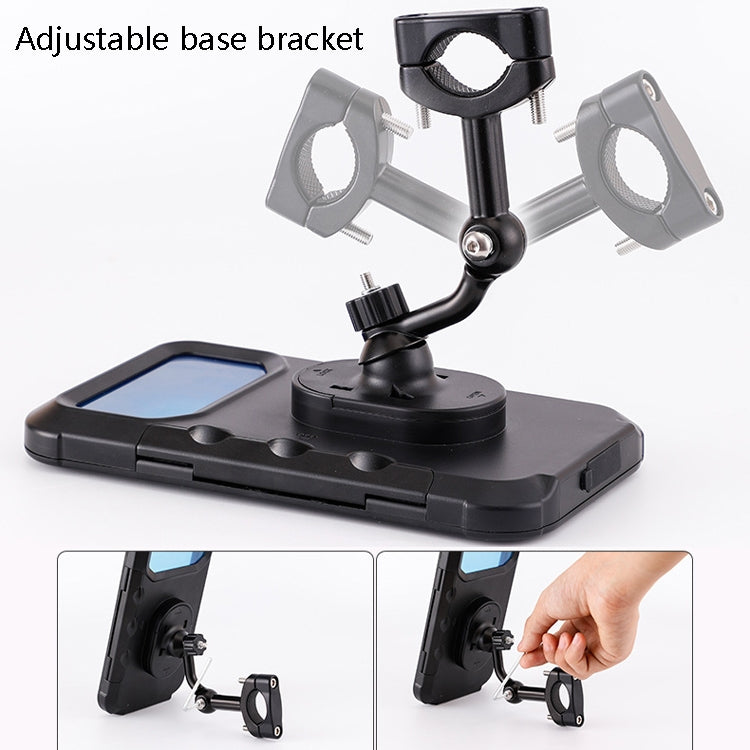 Adjustable bicycle phone mount base bracket with waterproof case and dual clamp arms