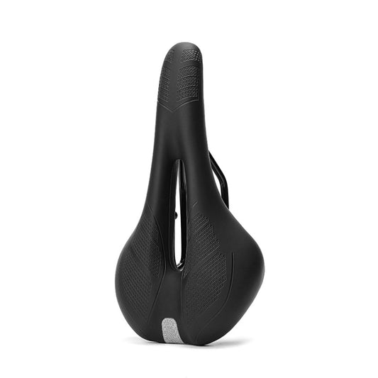Black bicycle comfort cushion saddle with cutout ventilation channel