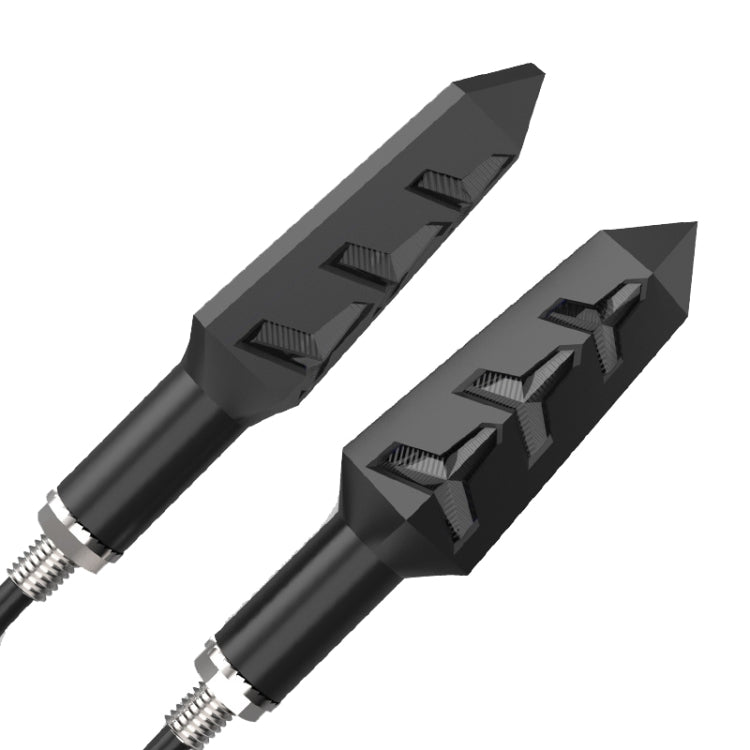 Black motorcycle LED steering tail lamp pair with threaded mounts, arrow-style turn lights