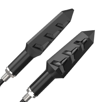 Black motorcycle LED steering tail lamp pair with threaded mounts, arrow-style turn lights