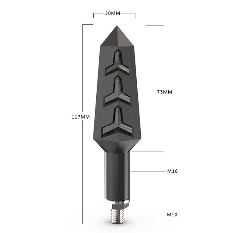 Black LED tail lamp with arrow lens; threaded base for M16/M10 fit