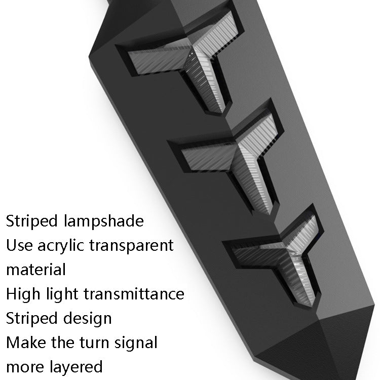 Black LED tail lamp with striped acrylic-transparent lamp shade and layered arrow design