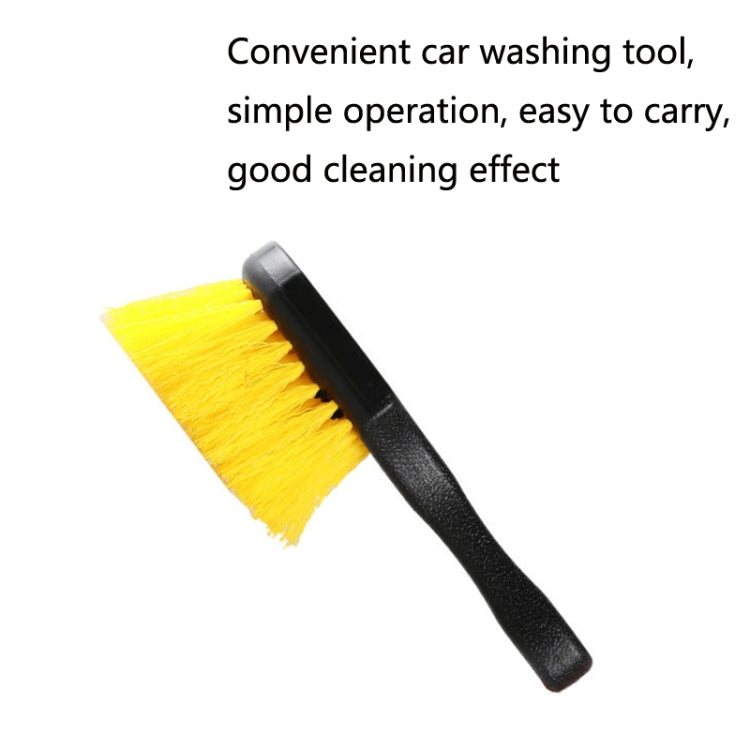 Tire cleaning brush with yellow bristle head and textured black short handle