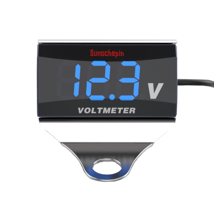 Motorcycle LED voltmeter with large blue digital readout and V marking