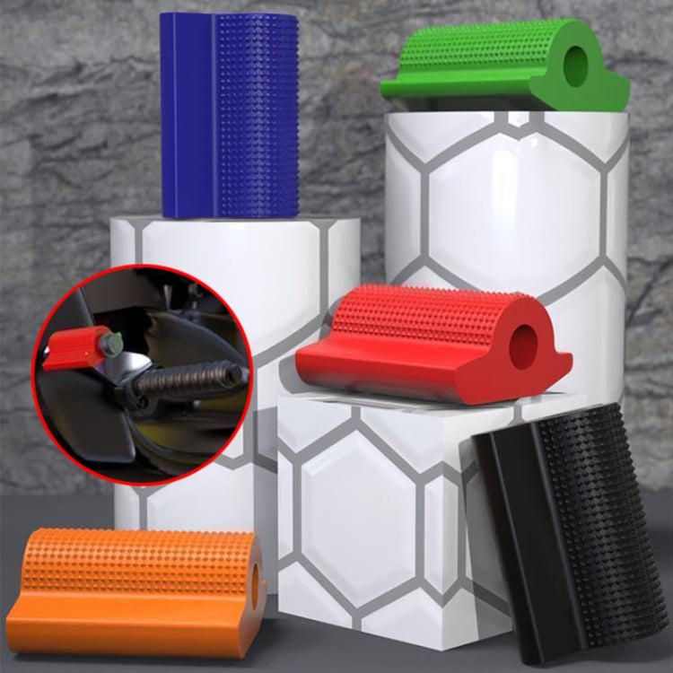 Set of motorcycle gear shift covers in red, orange, blue, green, and black