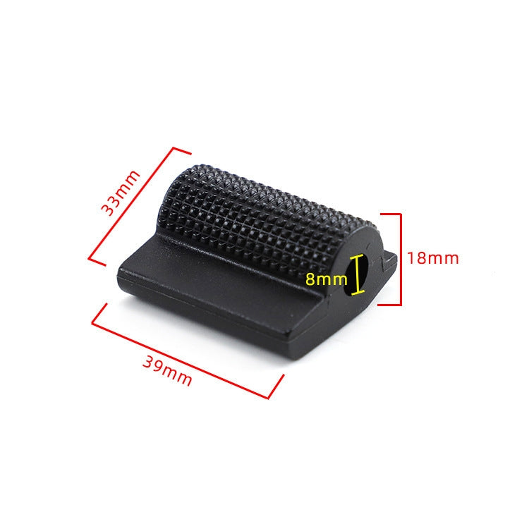 Black textured motorcycle gear shift cover with size markings